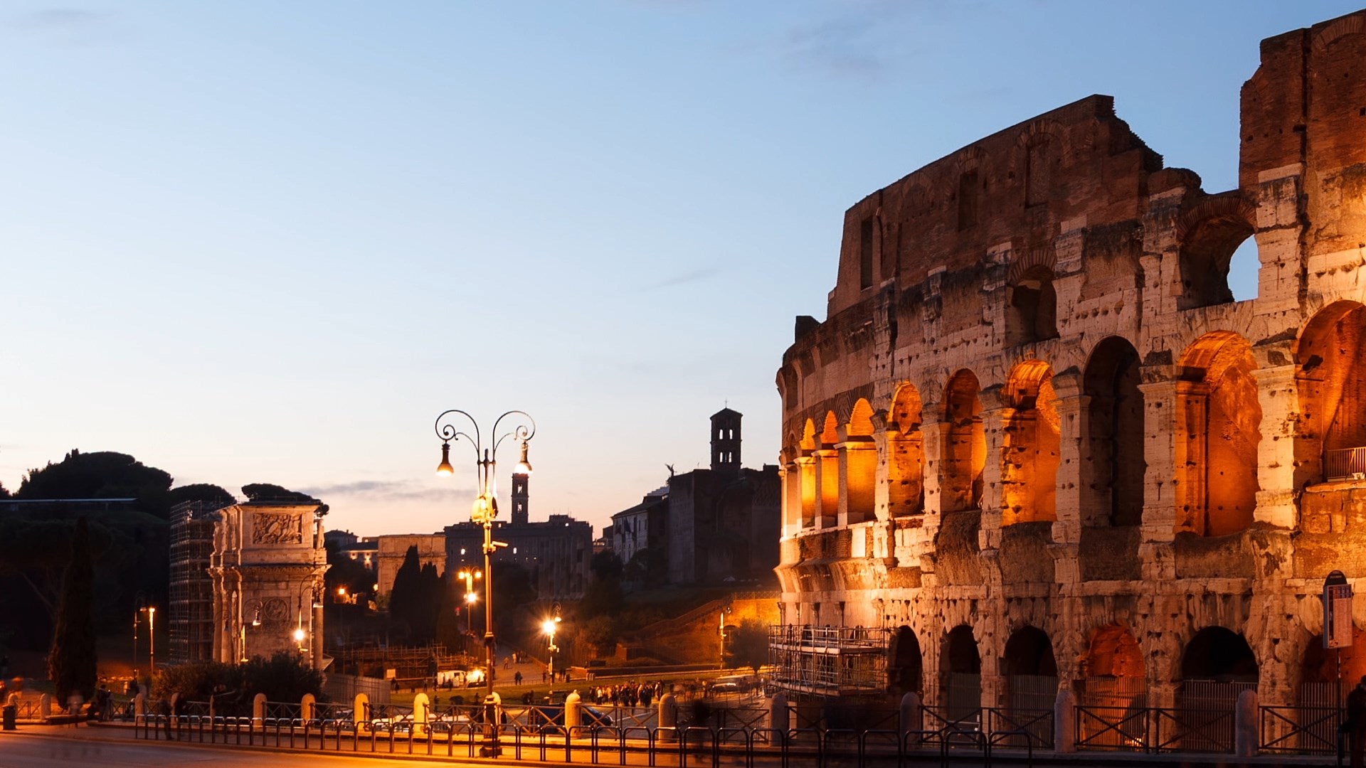 Colosseum at sunset. Rome, Italy. Time Lapse