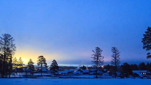 Dawn in the village. Time Lapse