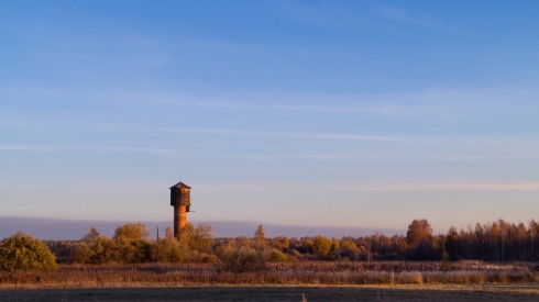 Dawn over the autumn landscape. Time Lapse