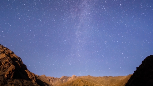 Light of the moon and the Milky Way. Time Lapse