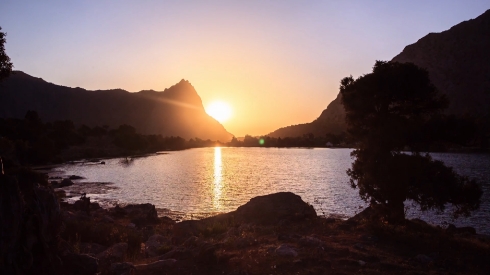 Solar path over the lake. TimeLapse. Pamir, Tajikistan 